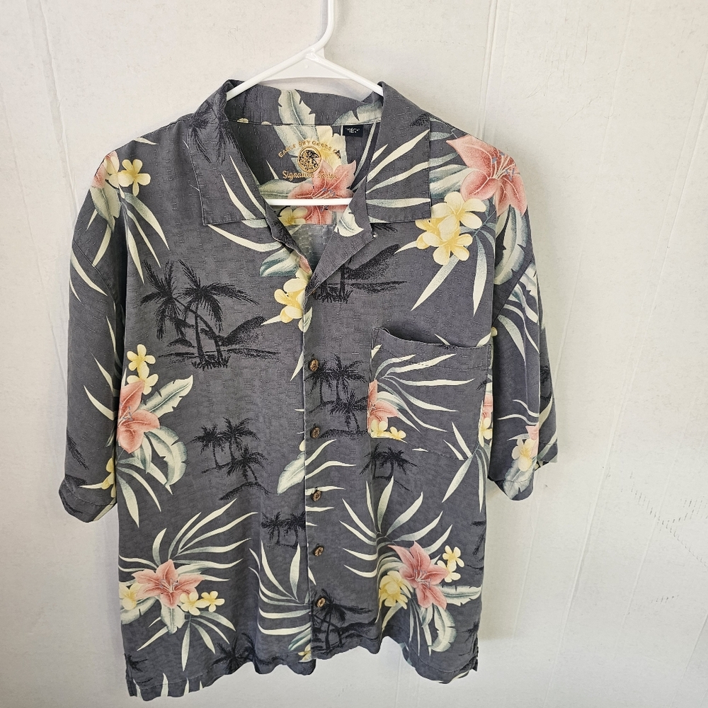 Mens Eagle Dry Good Co Silk Floral Button-Up Hawaiian Shirt Sz Large Beach Vaca